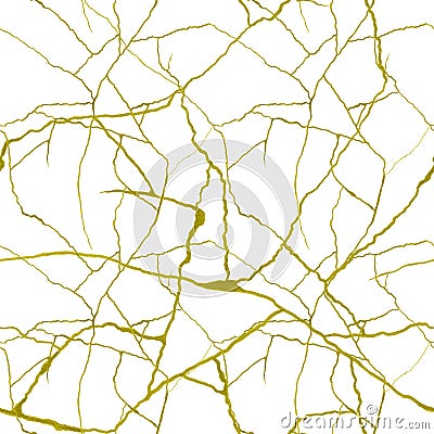 Gold cracks on white background seamless pattern - kintsugi concept, golden crinkles, broken pottery texture Stock Photo