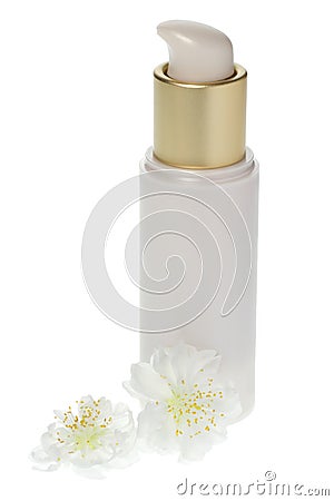 Gold and cream cosmetics dispenser bottle Stock Photo