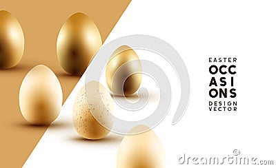 Gold and Cream Easter Eggs Background Layout Vector Illustration