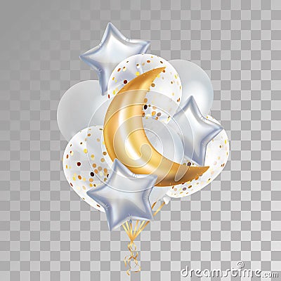 Gold Crescent Moon balloon Ramadan Vector Illustration