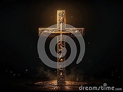 Gold Cross On A Dark Background Stock Photo