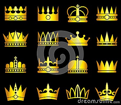 Gold crown, aristocracy symbols vector set Vector Illustration