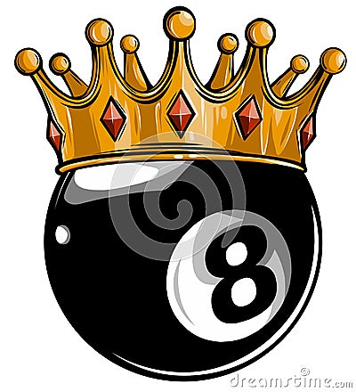 Gold crown on a billiard ball isolated on white vector Vector Illustration