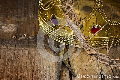 Gold crown with crown of thorns Stock Photo