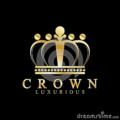 Gold crown icons. Queen king golden crowns luxury Logo Design Vector on black background Vector Illustration