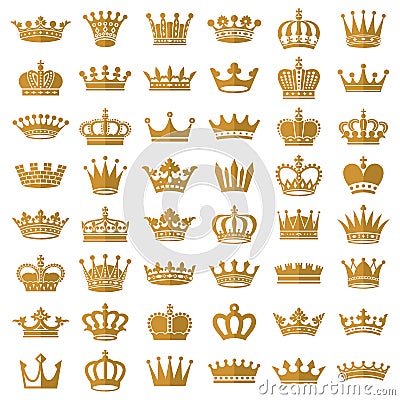 Gold crown icons. Queen king golden crowns luxury royal on blackboard Vector Illustration
