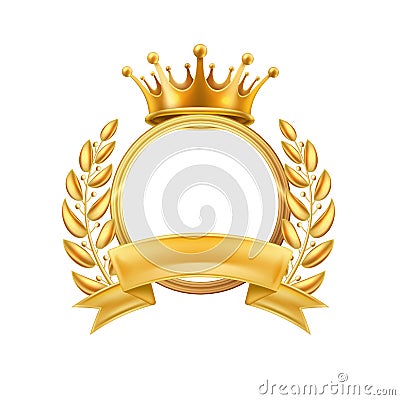 Gold crown laurel wreath winner frame isolated Vector Illustration