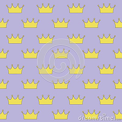 gold crown princess or queen on purple background seamless pattern vector Vector Illustration