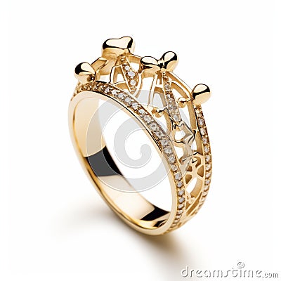 Gold Crown Ring With Diamond Set Crown - Infinity Nets Style Stock Photo