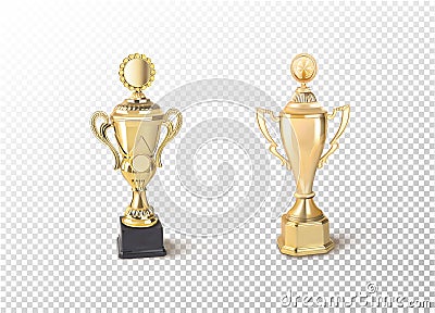 Gold cups on a stand on a transparent background. vector Cartoon Illustration