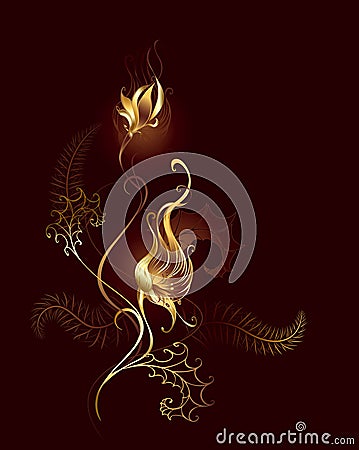 Gold curling flower Vector Illustration