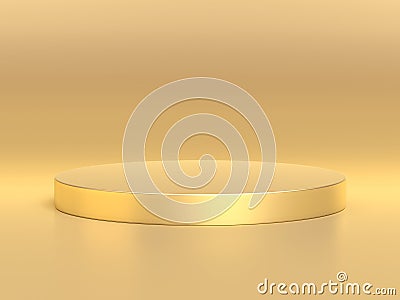 Gold cylinder podium isolated on gold background. Cartoon Illustration