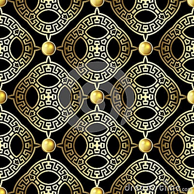 Gold 3d greek vector seamless pattern. Repeat tribal background. Greek key meanders ethnic style mandalas ornament Vector Illustration