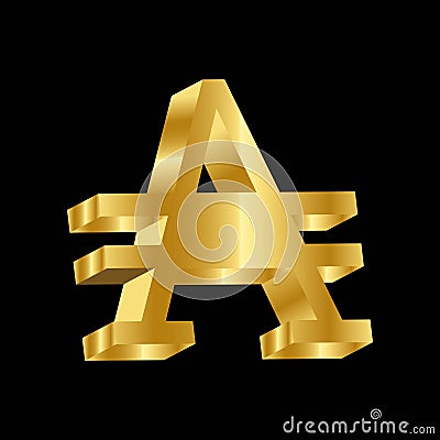 Gold 3D luxury austral currency symbol vector Vector Illustration