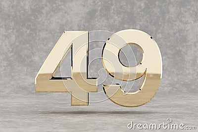 Gold 3d number 49. Glossy golden number on concrete background. 3d rendered digit Stock Photo