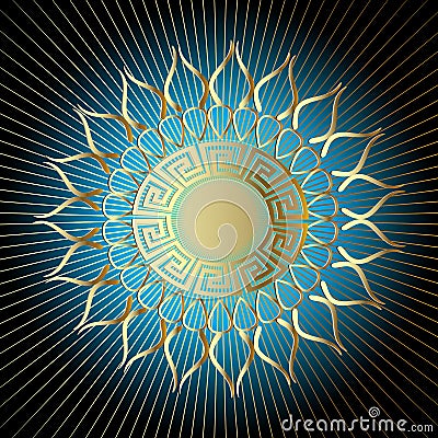 Gold 3d sunny greek vector panel pattern Vector Illustration