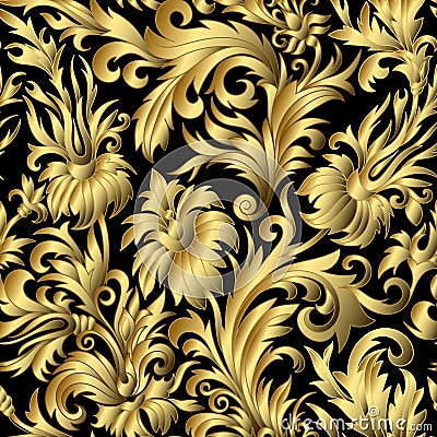 Gold damask ornaments seamless. Vector Illustration