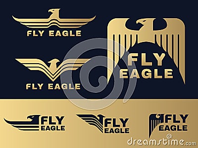 Gold and dark blue Eagle logo vector set design Vector Illustration