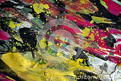 Gold dark red blurred splashes, colorful vivid waxy colors, contrasts creative background Stock Photo