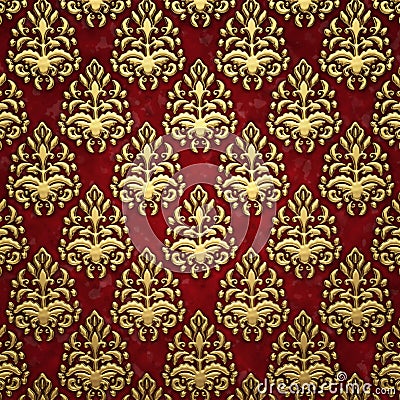 Gold and dark red damask background Stock Photo