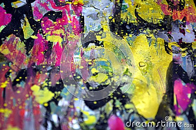 Gold dark yellow golden pink blurred splashes, colorful vivid waxy colors, contrasts creative background Stock Photo