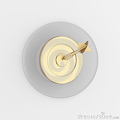 Gold dart target icon. 3d rendering round gray key button, interface element Stock Photo