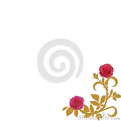 GOLD DECORATIVE CORNERS PINK ROSES Stock Photo