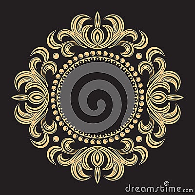 Gold decorative frame. Leafy intertwining vintage ornament. Flowers and leaves. A rich pattern. Vector Illustration