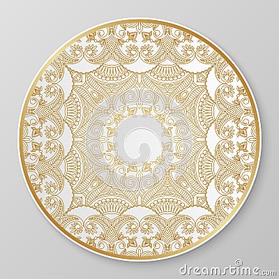 Gold decorative plate. Vector Illustration