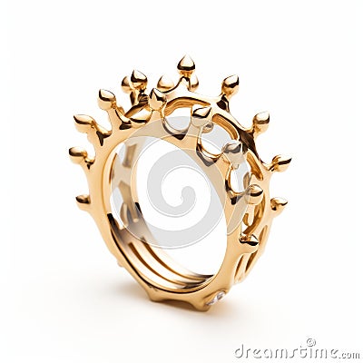 Dpcc1 W Crown Ring In Yellow Gold - Intricate Underwater Inspired Design Stock Photo