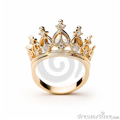 Elegant Gold Crown Ring Set With Diamonds - High-key Lighting Inspired Cartoon Illustration