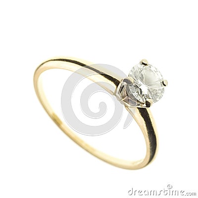 Gold and diamond engagement ring isolated on white Stock Photo