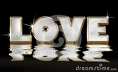 Gold and Diamond Graphic of the word Love. Cartoon Illustration