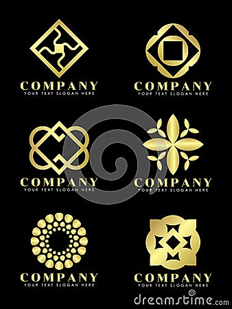 Gold Diamond jewelry and flower art abstract logo vector set design Vector Illustration