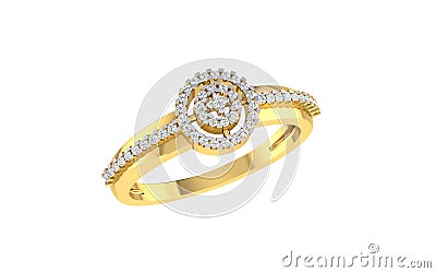 gold and diamond ring double rounded shape design on white transparent background Stock Photo