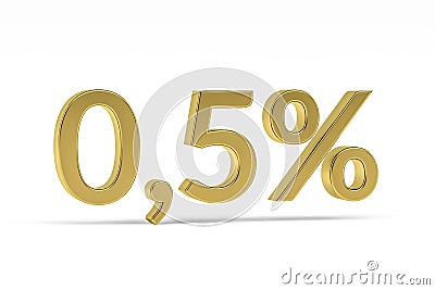 Gold digit zero point five with percent sign - 0,5% isolated on white Stock Photo