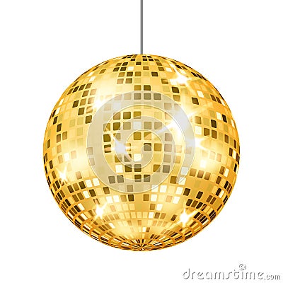 Gold Disco Ball Vector. Dance Club Retro Party Classic Light Element. Vector Illustration