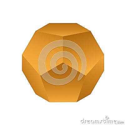 Gold dodecahedron on a white background with a gradient for game, icon, packaging design or logo. Platonic solid. Vector Vector Illustration