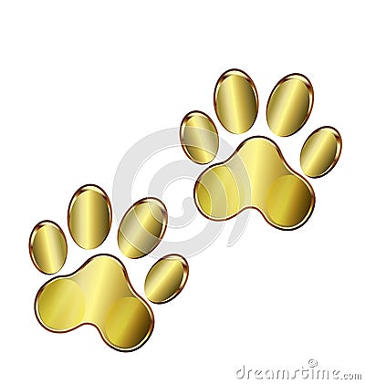 Gold dog paws logo Vector Illustration