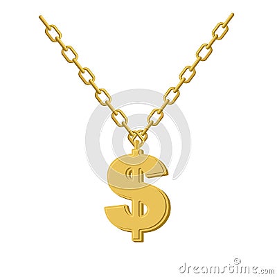 Gold dollar on chain. Decoration for rap artists. Accessory of p Vector Illustration