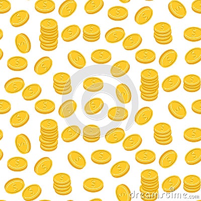 Gold dollar coin falling seamless pattern. Vector Illustration