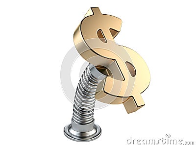 Gold dollar currency symbol on a spring. Stock Photo