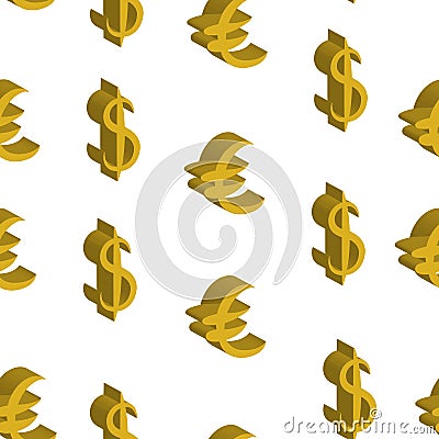 Gold dollar and euro money same sizes. Seamless pattern. Vector illustration Stock Photo