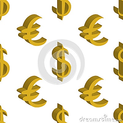 Gold dollar and euro money. Seamless pattern. Vector illustration Stock Photo