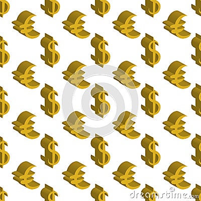 Gold dollar and euro money small sizes. Seamless pattern. Vector illustration Stock Photo