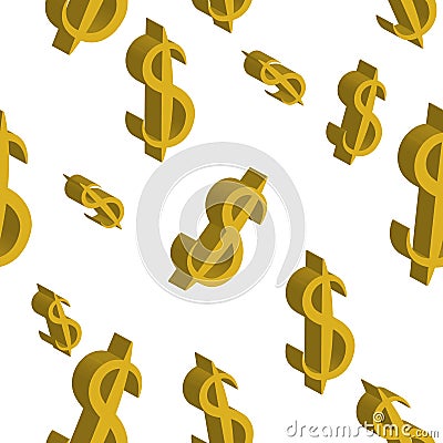 Gold dollar money different sizes. Seamless pattern. Vector illustration Stock Photo