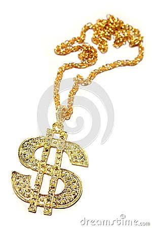 Gold Dollar sign necklace Stock Photo