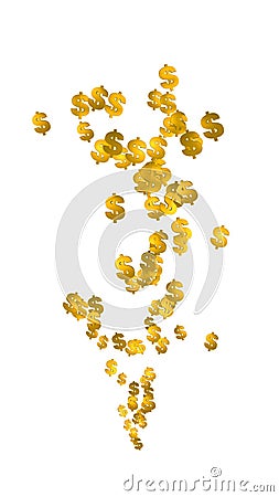 Gold dollar signs floating upward on a white background. Passive income stream generation concept. Making money graphic Stock Photo