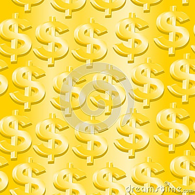 Gold dollar symbol in a seamless pattern Vector Illustration