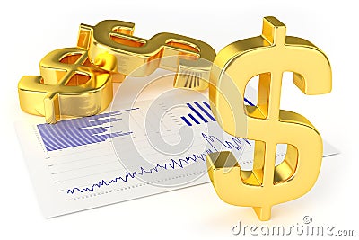 Gold Dollars Signs and Charts Stock Photo